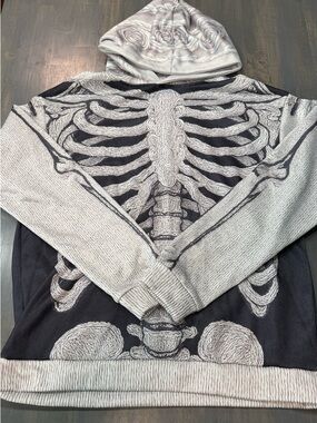 Men's Skeleton Graphic Hoodie Sweater - Gray/Black - Size XL